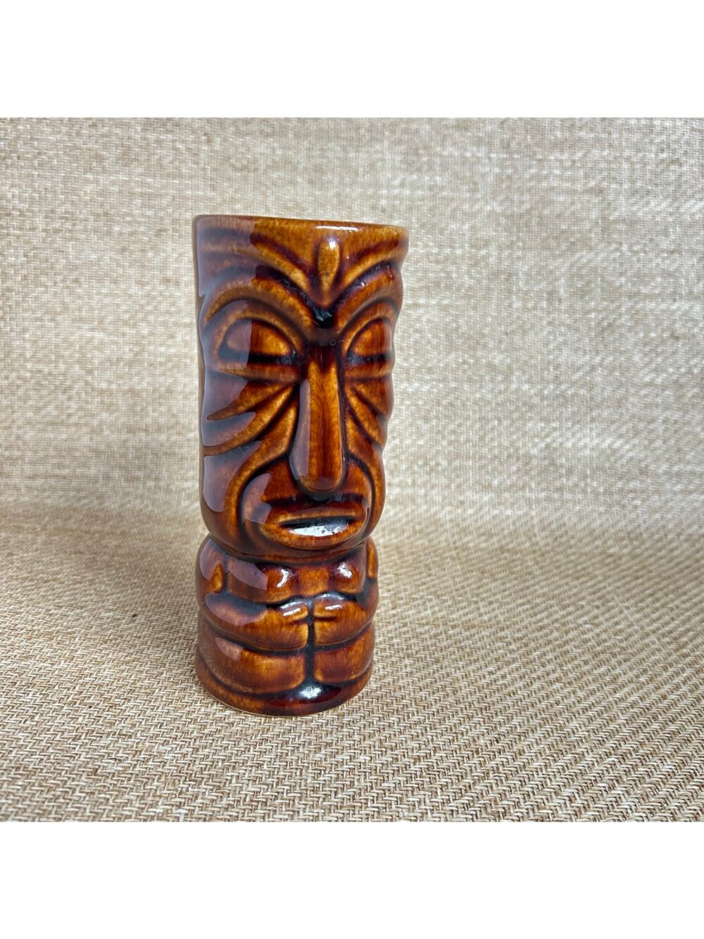 Vintage Fiji Islander Tiki Mug Brown Glaze Souvenir Barware Polynesian